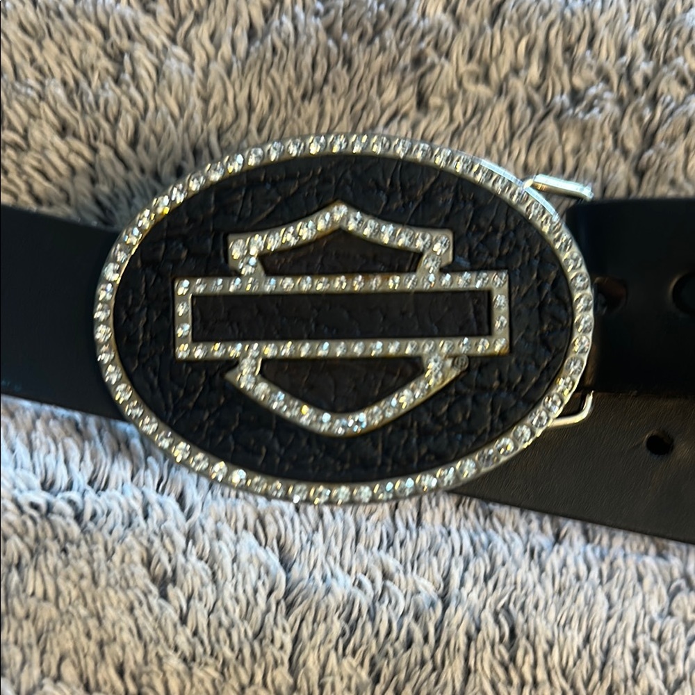 Harley-Davidson Black Belt with Rhinestone Buckle